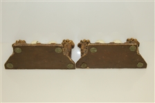 Pair of Carved Wooden Golf Themed Bookends - Golf Balls, Golf Bags, & Golf Clubs