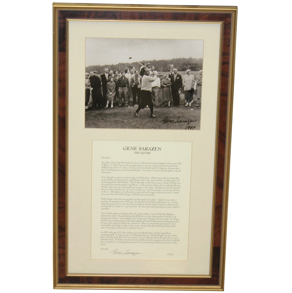 Gene Sarazen The Squire Signed Ltd Ed 12/100 Letter & Signed Photo - Framed JSA ALOA