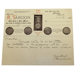 Harry Vardon Signed & Handwritten Note on Letterhead  FULL JSA #Z90632