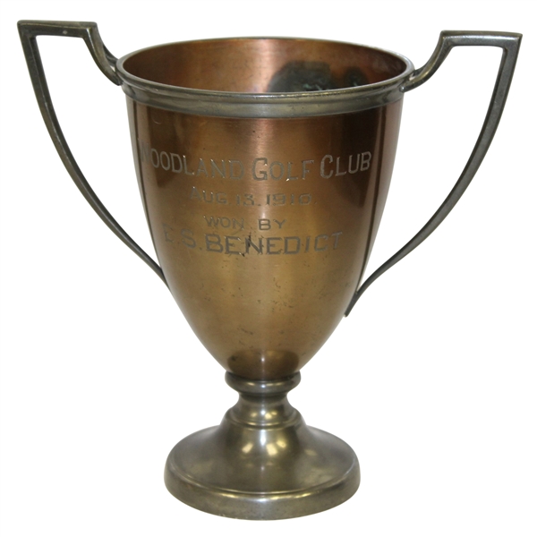 1910 Woodland Golf Club Bronze & Pewter Trophy Cup Won by E.S. Benedict