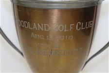 1910 Woodland Golf Club Bronze & Pewter Trophy Cup Won by E.S. Benedict