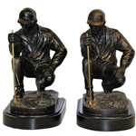 Two Crouching Lining Up the Putt Golfer Bookends - No Markings