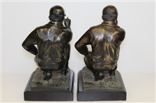 Two Crouching 'Lining Up the Putt' Golfer Bookends - No Markings