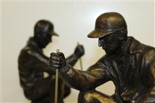 Two Crouching 'Lining Up the Putt' Golfer Bookends - No Markings
