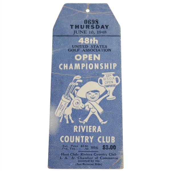 1948 US Open at Riviera Country Club Thursday Ticket #0698 - Hogans First of Record Four Open Wins !
