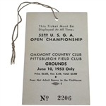 1953 US Open at Oakmont CC Grounds Ticket #2206 - Hogan Win!