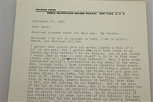 Charles Price 'Charley' Signed Letter to 'Spec' September 16, 1960 JSA ALOA