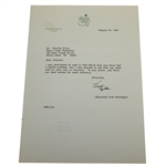 Augusta National Hord Hardin Signed Letter to Charles Price August 29, 1983 - Secretarial