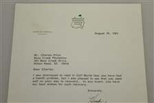 Augusta National Hord Hardin Signed Letter to Charles Price August 29, 1983 - Secretarial