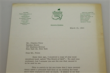 Augusta National Clifford Roberts Signed Letter to Charles Price March 18, 1963 JSA ALOA