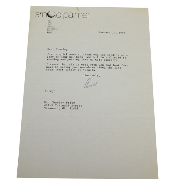 Arnold Palmer Signed Letter to Charles Price January 27, 1983 JSA ALOA