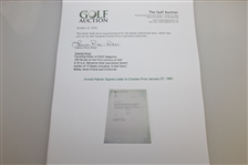 Arnold Palmer Signed Letter to Charles Price January 27, 1983 JSA ALOA