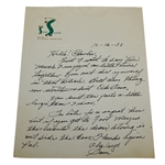 Sam Snead Signed Handwritten Letter to Charles Price October 12, 1988 JSA ALOA