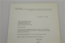 Ben Hogan Signed Letter to Charles Price November 7, 1962 JSA ALOA