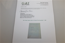Ben Hogan Signed Letter to Charles Price November 7, 1962 JSA ALOA
