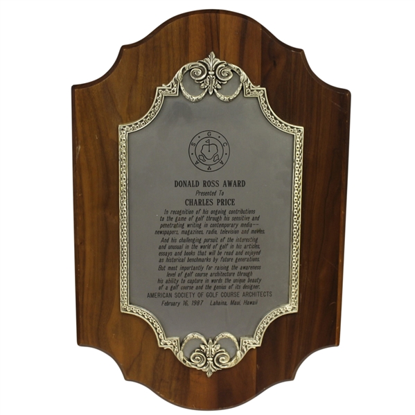 Charles Prices 1987 American Society of Golf Course Architects Donald Ross Award