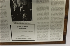 Charles Price's 1992 'The Last Days of Bobby Jones' GWAA First Place Plaque - Writing Competition