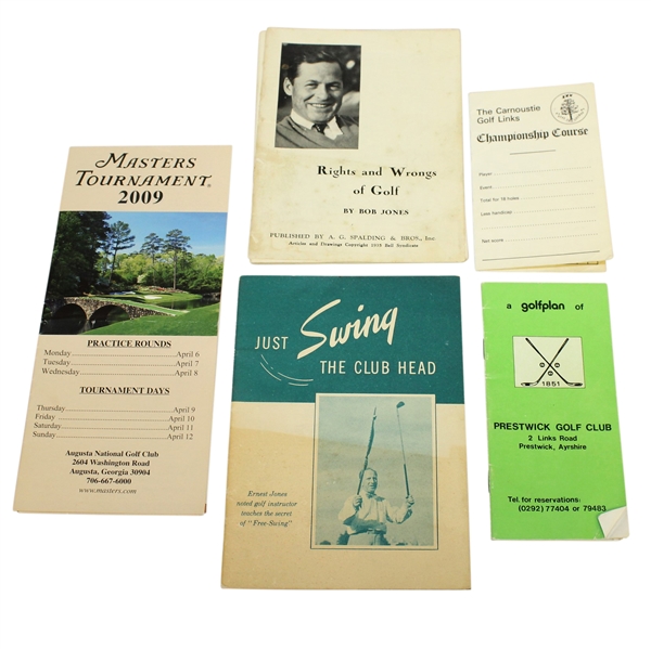 Rights & Wrongs of Golf, Prestwick & Carnoustie SC, 2009 Masters Sheet, etc - Charles Price Collection 