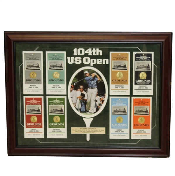 Retief Goosen Signed Deluxe 2004 US Open 8 Ticket Set Display - Framed JSA ALOA