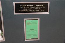 John Daly Signed Deluxe 1991 PGA Flag Ticket Display - Framed JSA #J05598