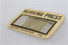1961 Masters Tournament Working Press Badge - Gary Player Winner