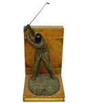 Detailed Brass Figural Golfer Bookend on 'Strokes of Genius' & 'Hole In One' - Pre-Swing