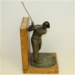 Detailed Brass Figural Golfer Bookend on 'Strokes of Genius' & 'Hole In One' - Pre-Swing