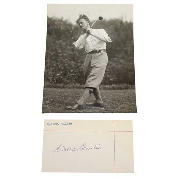 Willie Hunter (D-1968) Signed 3x5 Card with Wire Photo - 1921 Brit. Am Champ JSA ALOA