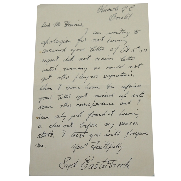 Syd Easterbrook (D-1975) Signed Letter - Deciding Point over Shute 1933 Ryder JSA ALOA