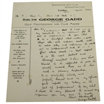 George Gadd (D-1957) Signed Letterhead - Seldom Seen 1927 Ryder Cupper JSA ALOA