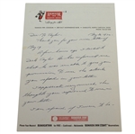 Art Wall Jr. Signed Handwritten Letter - 1959 Masters Champ JSA ALOA