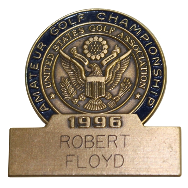 Robert Floyds 1996 US Amateur Contestant Badge-Semi-Finalist-Tiger Woods Record Third Straight Am. Win