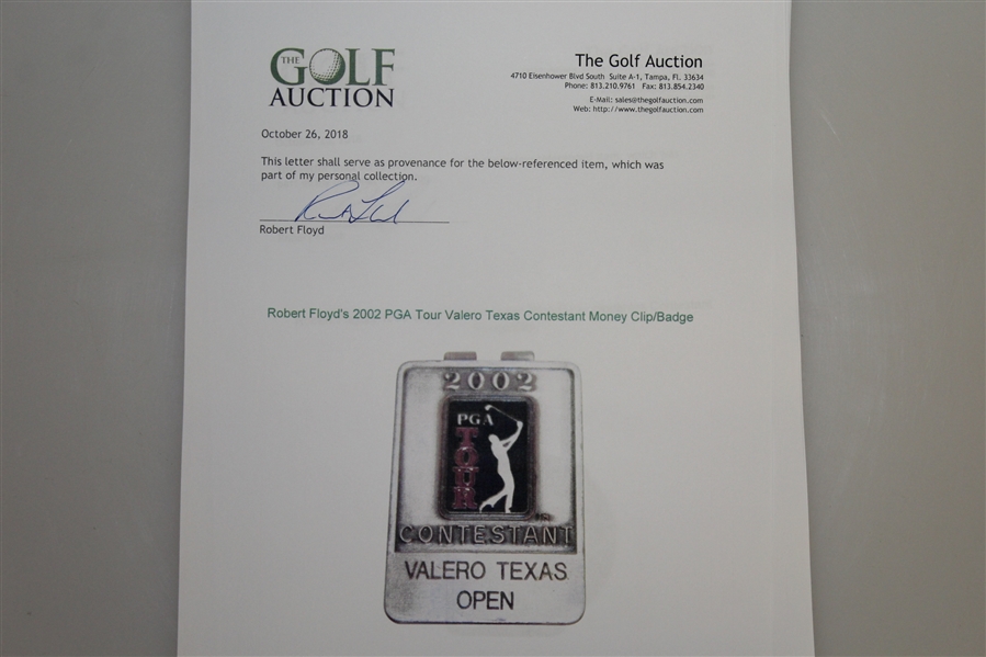 Robert Floyds 2002 PGA Tour Valero Texas Open Contestant Money Clip/Badge