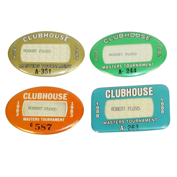 Robert Floyds 1983, 1984, 1985, & 1988 Masters Tournament Clubhouse Badges