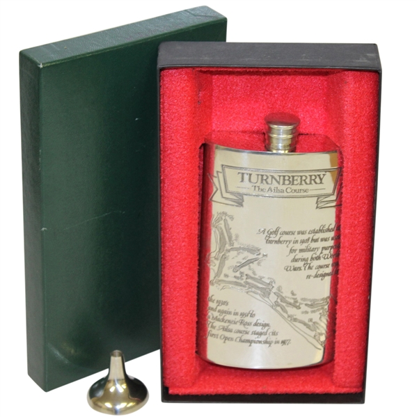 Turnberry The Ailsa Course Pewter Golf Flask with Original Box & Funnel - Excellent Condition