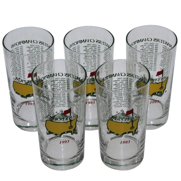 Five 1993 Masters Tournament Winners Commemorative Glasses