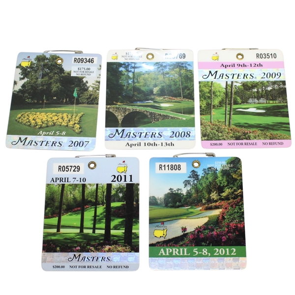 2007, 2008, 2009, 2011, & 2012 Masters Tournament Series Badges