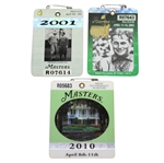 2001, 2002, & 2010 Masters Tournament Series Badges - Woods(x2) & Mickelson