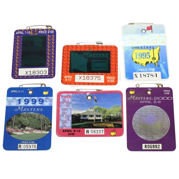 1993, 1994, 1995, 1998, 1999, & 2000 Masters Tournament Series Badges