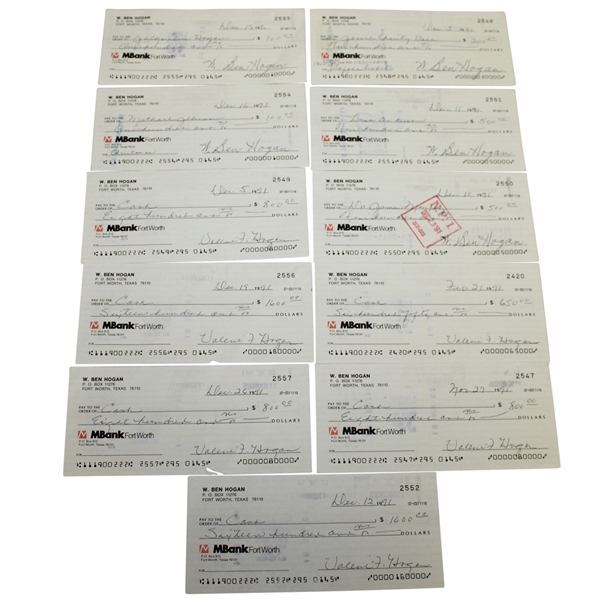 Eleven Ben & Valerie Hogan Signed W. Ben Hogan MBank Personal Checks - 1991 FINAL OPPORTUNITY JSA ALOA