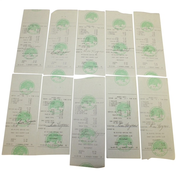 Ten Ben Hogan Signed Shady Oaks Member Checks/Receipts JSA ALOA