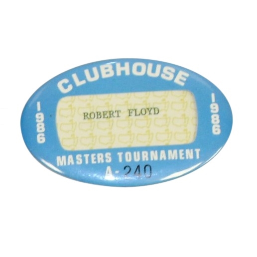 Robert Floyds 1986 Masters Tournament Clubhouse Badge #A240 - Nicklaus Wins 6th