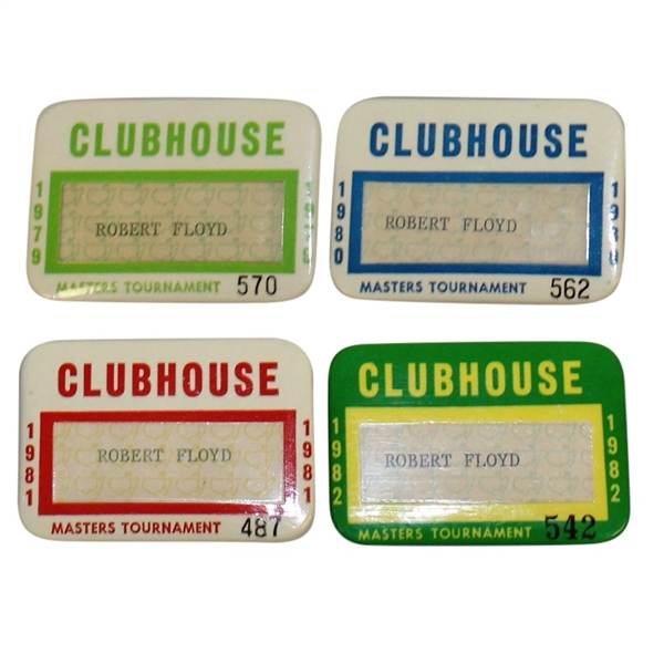 Robert Floyds 1979, 1980, 1981, & 1982 Masters Tournament Clubhouse Badges
