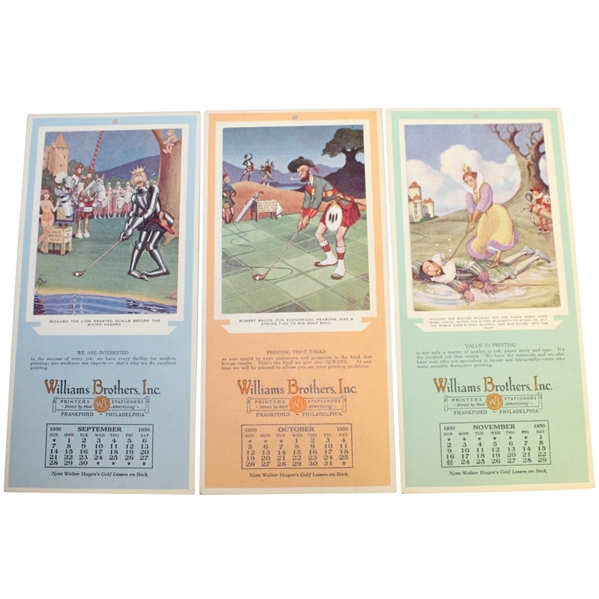 1930 Walter Hagen Williams Brothers Inc. Lesson Calendars - Sept-Oct-Nov