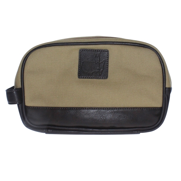 Augusta National Khaki Leather & Canvas Overnight/Shave Kit Bag