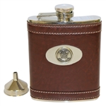 East Lake Golf Club Logo Brown Leather Stainless Steel Flask with Funnel - 6oz
