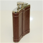 East Lake Golf Club Logo Brown Leather Stainless Steel Flask with Funnel - 6oz