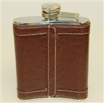 East Lake Golf Club Logo Brown Leather Stainless Steel Flask with Funnel - 6oz