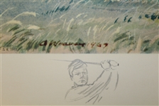 'The First Green Muirfield' Signed by Artist Arthur Weaver with Hand Sketched Remarque - 1968