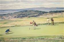 'The First Green Muirfield' Signed by Artist Arthur Weaver with Hand Sketched Remarque - 1968